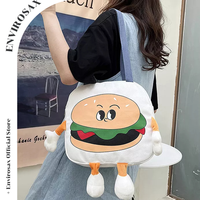 ENVIROSAX Túi đeo chéo bằng canvas hình dạng hamburger hoạt hình dễ thương