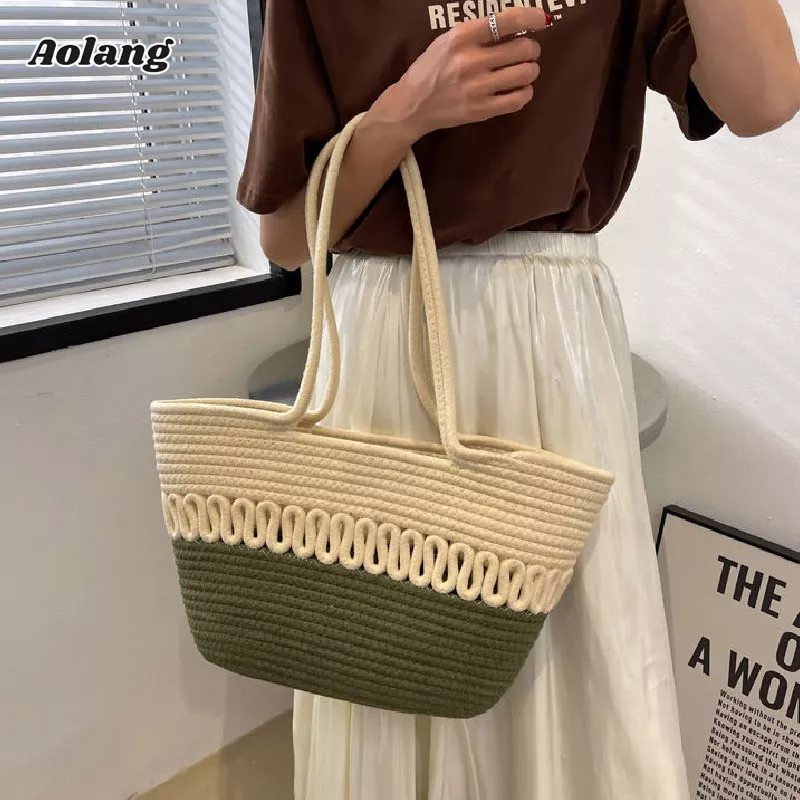 Túi xách AOLANG sợi rơm cotton sức chứa lớn thời trang đi biển mùa hè cho nữ