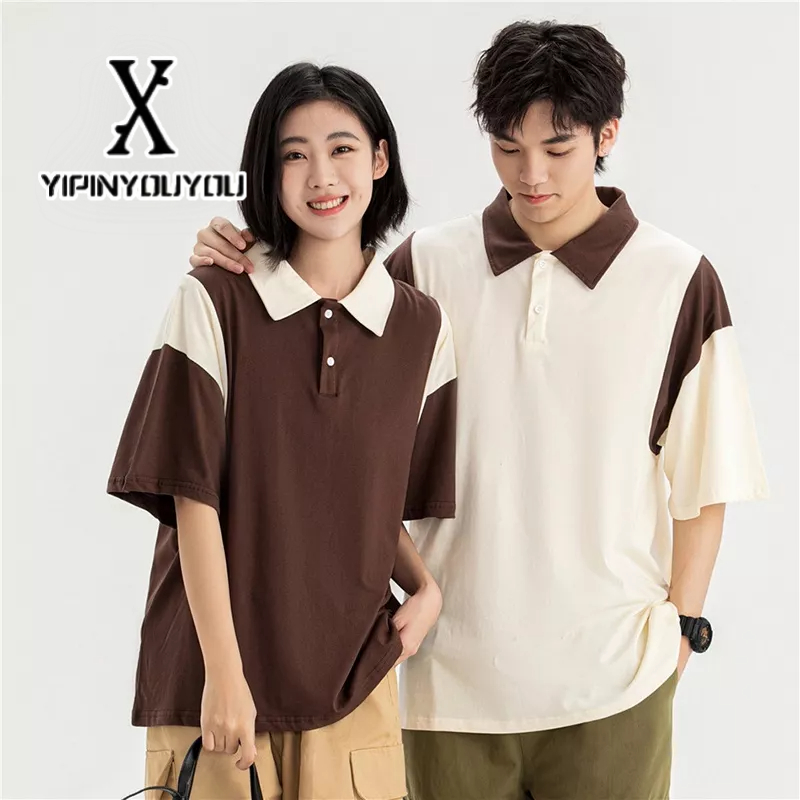 YIPINYOUYOU Áo polo cotton Tay Lửng Dáng Rộng Màu Sắc Hợp Thời Trang Cho Nam Và Nữ