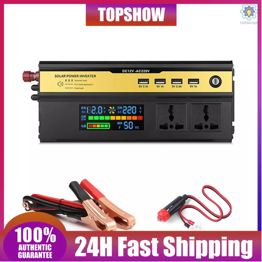 Bộ Chuyển Đổi Nguồn Điện 5000W Kỹ Thuật Số Từ 12V Sang 220V Với 4 Cổng Sạc USB Cho Laptop / Xe Hơi / Nhà Cửa