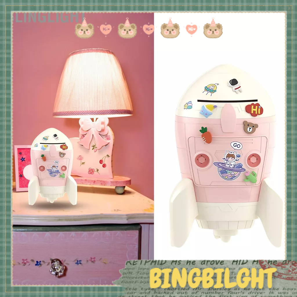 Blinglight Tên Lửa Hình Con Heo Đất Dễ Thương 2 Chiều Khóa Phím Nhựa DIY Có Thể Chủ Đề Không Gian Hộp Tiết Kiệm Tiền Cho Trẻ Em