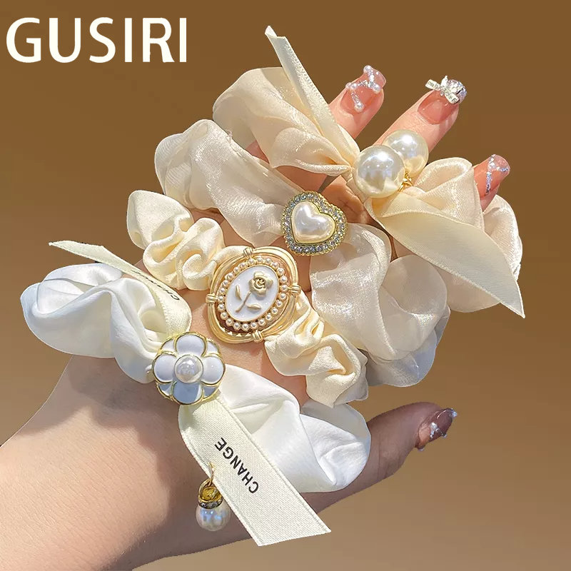 GUSIRI Dây Cột Tóc Cao Su Co Giãn Đính Ngọc Trai Thời Trang Mùa Hè Đơn Giản Dành Cho Nữ