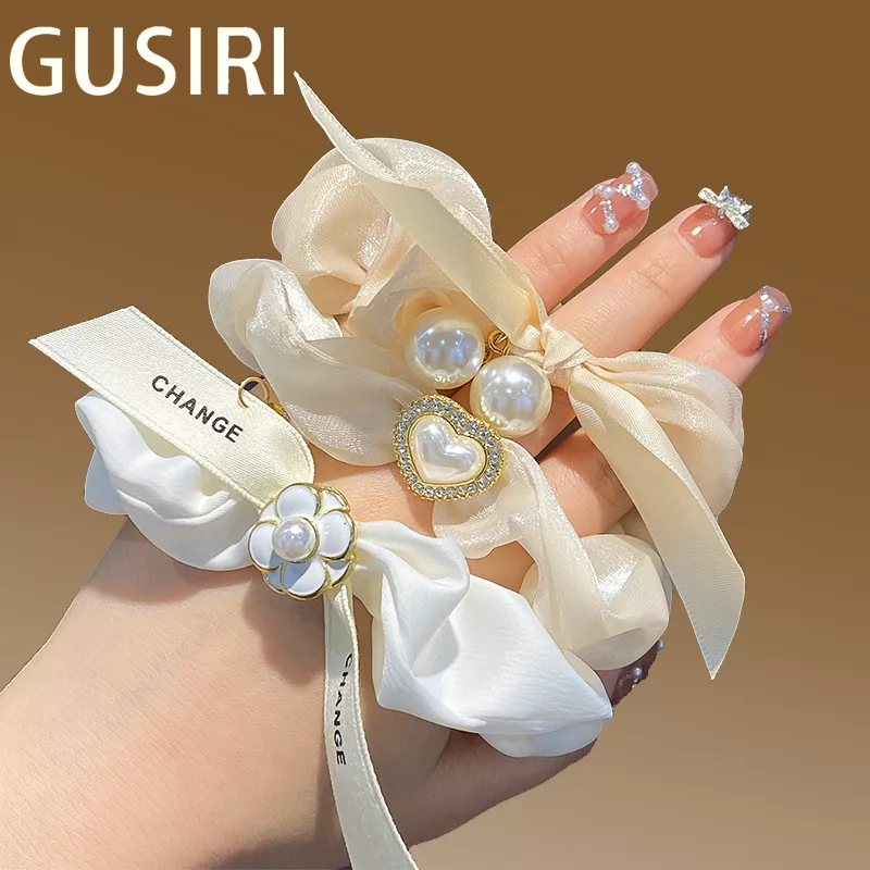 GUSIRI Dây Cột Tóc Cao Su Co Giãn Đính Ngọc Trai Thời Trang Mùa Hè Đơn Giản Dành Cho Nữ