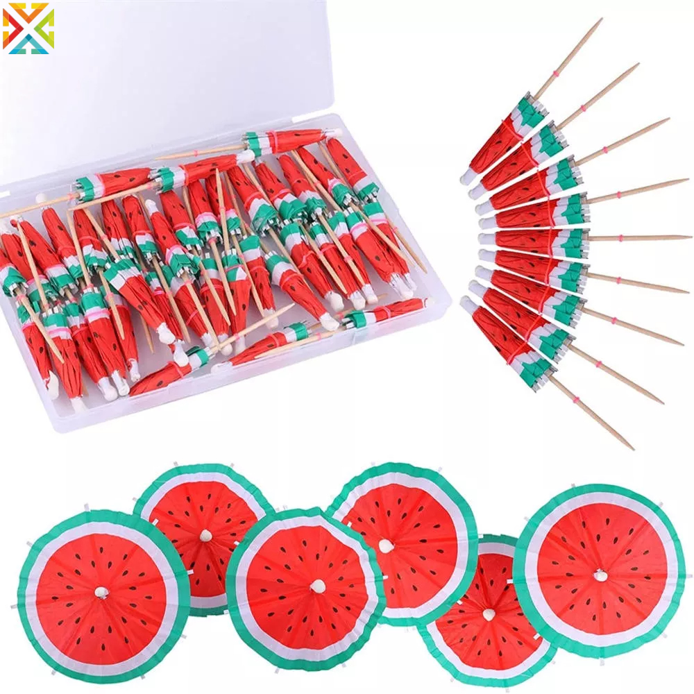 Set 50 Cây Dù Cắm Trang Trí Bánh Kem Hình Lát Dưa Hấu