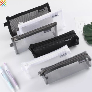 Túi đựng cọ trang điểm ba chiều bằng nylon màu xám đen dung tích lớn trong suốt