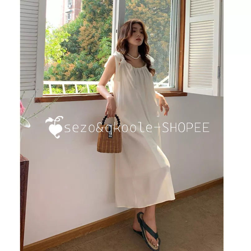 QKOOLE Đầm Đi Biển Màu Trắng Cao Cấp Thời Trang Mùa Hè Theo Phong Cách Pháp