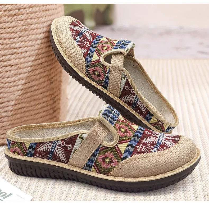 Giày Lười Vải Lanh Thoáng Khí Phong Cách Dân Tộc Mới Cho Nữ