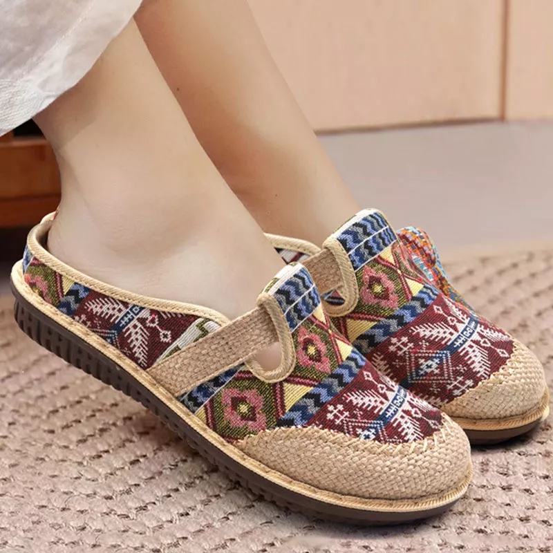 Giày Lười Vải Lanh Thoáng Khí Phong Cách Dân Tộc Mới Cho Nữ