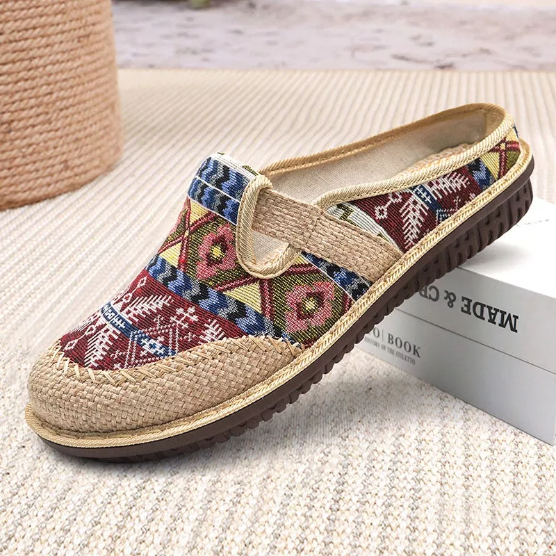Giày Lười Vải Lanh Thoáng Khí Phong Cách Dân Tộc Mới Cho Nữ
