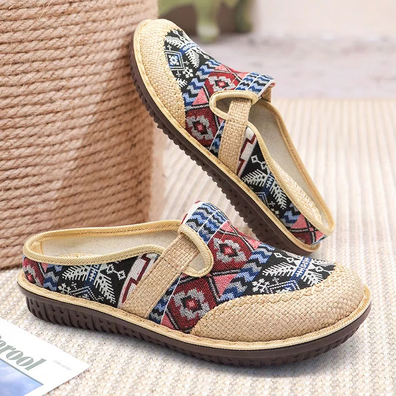 Giày Lười Vải Lanh Thoáng Khí Phong Cách Dân Tộc Mới Cho Nữ