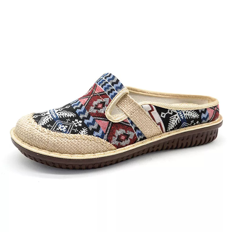 Giày Lười Vải Lanh Thoáng Khí Phong Cách Dân Tộc Mới Cho Nữ