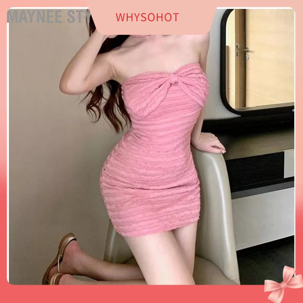 Maynee Styling Người Phụ Nữ Nơ Lớn Bandeau Mini Không Tay Bút Chì Dây Ngắn Mỏng Phù Hợp Với Câu Lạc Bộ Đầm Dự Tiệc