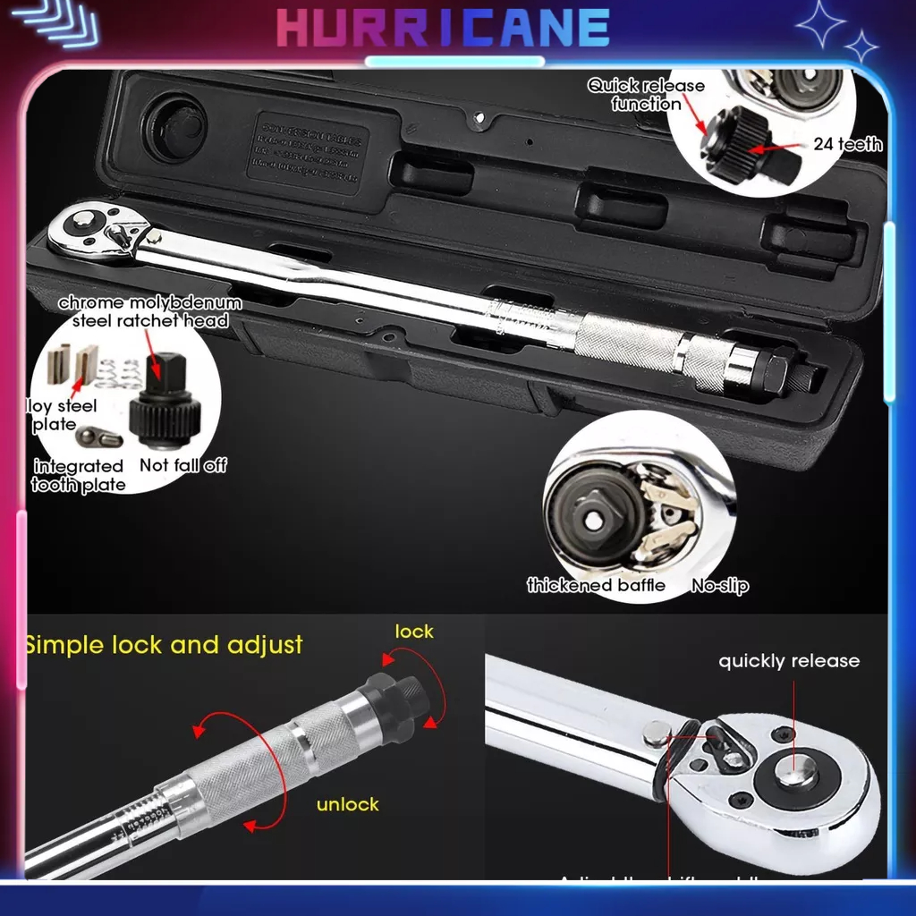 Hurricane 3/8in 19-110NM Cờ lê mô-men xoắn Độ chính xác cao Phát hành nhanh cài đặt sẵn Công cụ sửa chữa ô tô
