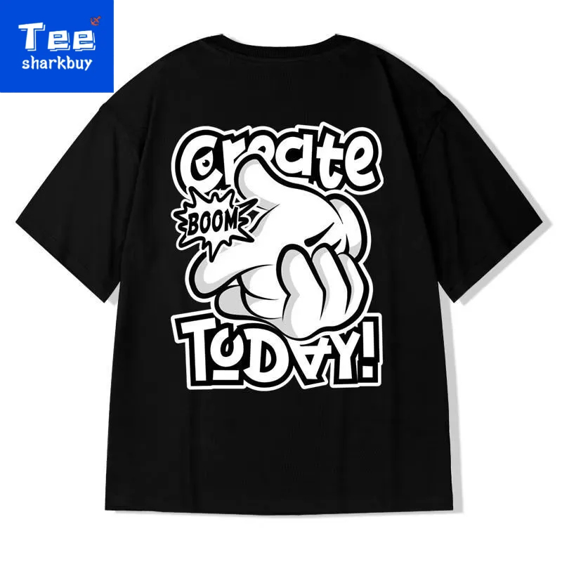 Áo thun unisex TEESHARKBUY ngắn tay 100% cotton thời trang plus size M-5XL