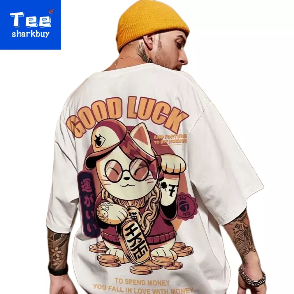 Áo nam Tay Ngắn Màu Trắng Đen In Chữ Plus Size M-5XL