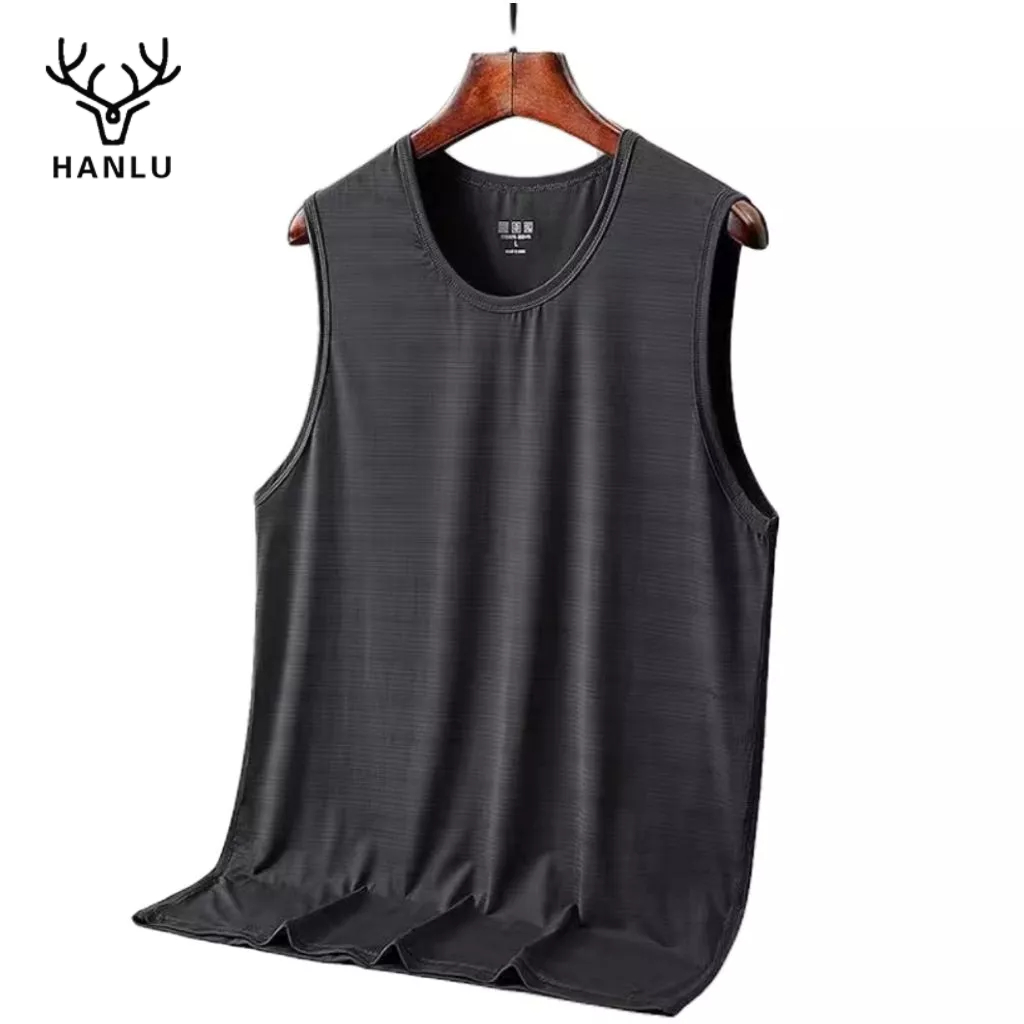Áo thun HANLU không tay chất liệu lụa lạnh nhẹ thoáng khí nhanh khô thời trang thể thao dành cho nam