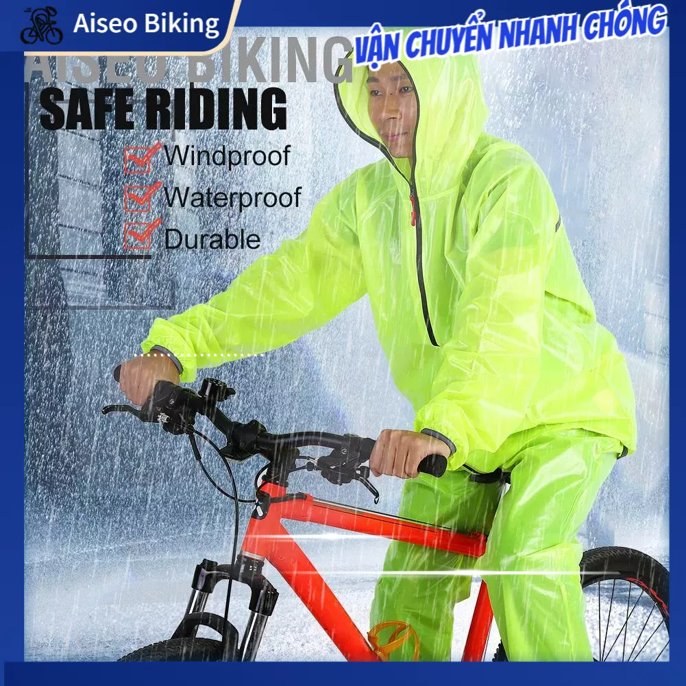 Áo mưa bộ Đi xe, Bộ quần áo đi xe đạp thể thao - Bộ áo mưa cao cấp Aiseo Biking
