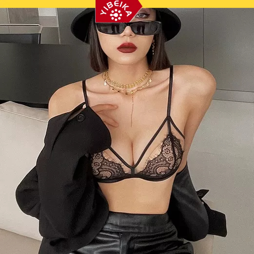 Set áo lót nâng ngực không gọng thép + quần lót phối ren YIBEIKA Ultra siêu mỏng cao cấp thời trang