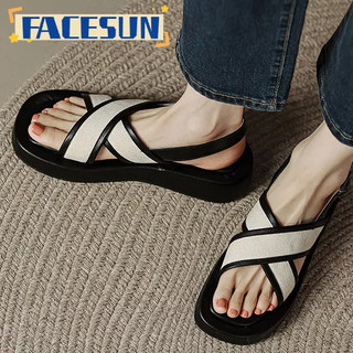 Xăng đan Đế Dày Màu Đen Phong Cách retro Roman Cho Nữ