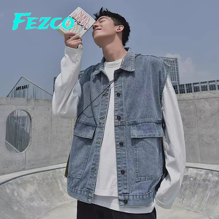 Áo Khoác Jean Không Tay Phong Cách Hong Kong Cổ Điển Thời Trang Unisex Hàng Mới