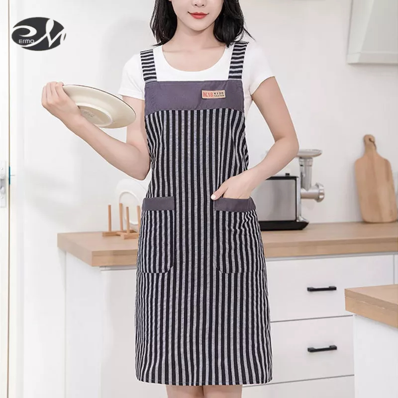Ermo Tạp Dề cotton Có Dây Đeo Vai Đơn Giản Thời Trang Cho Nhà Bếp / Quán Trà Sữa / Quán Cà P