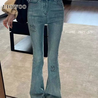 UIOWOO Quần Jean Nữ Ống Loe Lưng Cao Thời Trang Mùa Xuân Mới 2023