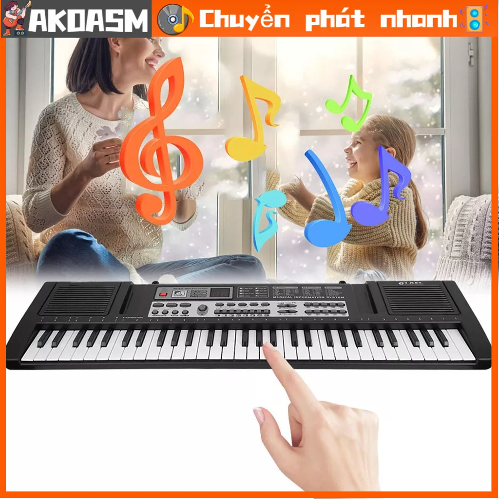 AKOASM 61 Phím Đàn Organ Điện Tử Di Động Trẻ Em Bàn Kỹ Thuật Số Có Mic