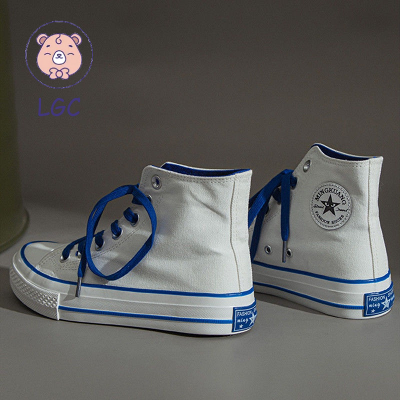 Giày Canvas Màu Trắng Xanh Phong Cách Thời Trang Retro Mùa Xuân 2022 Dành Cho Nữ
