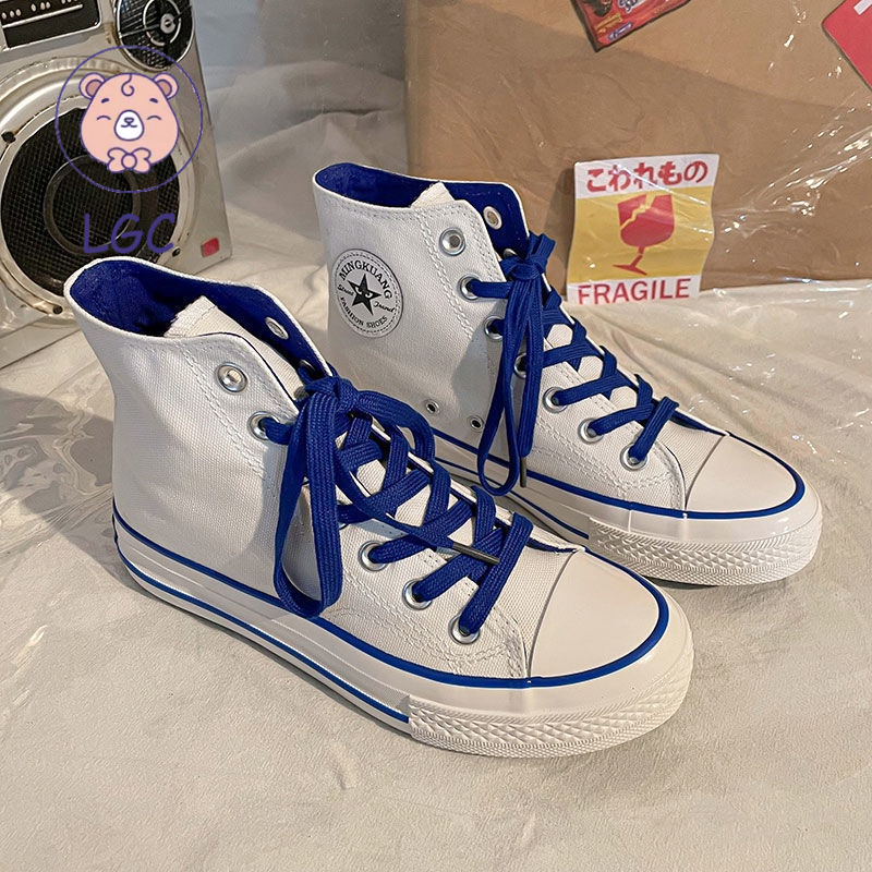 Giày Canvas Màu Trắng Xanh Phong Cách Thời Trang Retro Mùa Xuân 2022 Dành Cho Nữ