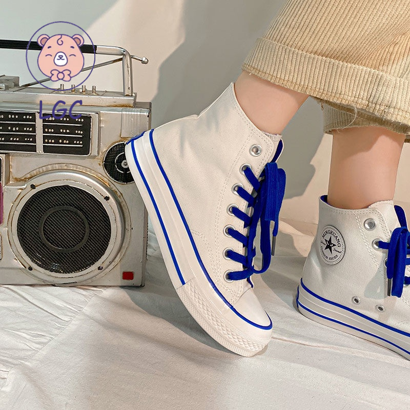 Giày Canvas Màu Trắng Xanh Phong Cách Thời Trang Retro Mùa Xuân 2022 Dành Cho Nữ