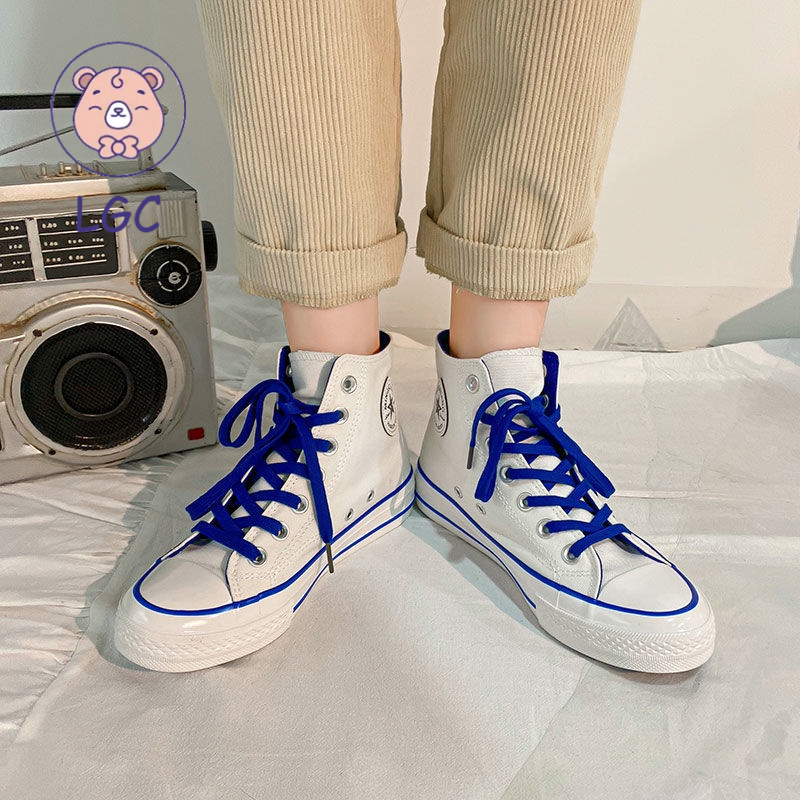 Giày Canvas Màu Trắng Xanh Phong Cách Thời Trang Retro Mùa Xuân 2022 Dành Cho Nữ