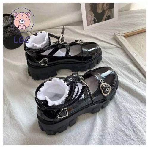 Giày da mũi tròn đế dày phong cách Lolita Nhật Bản cho nữ