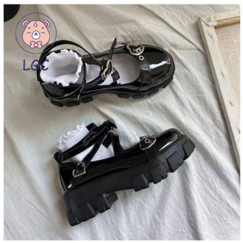 Giày da mũi tròn đế dày phong cách Lolita Nhật Bản cho nữ