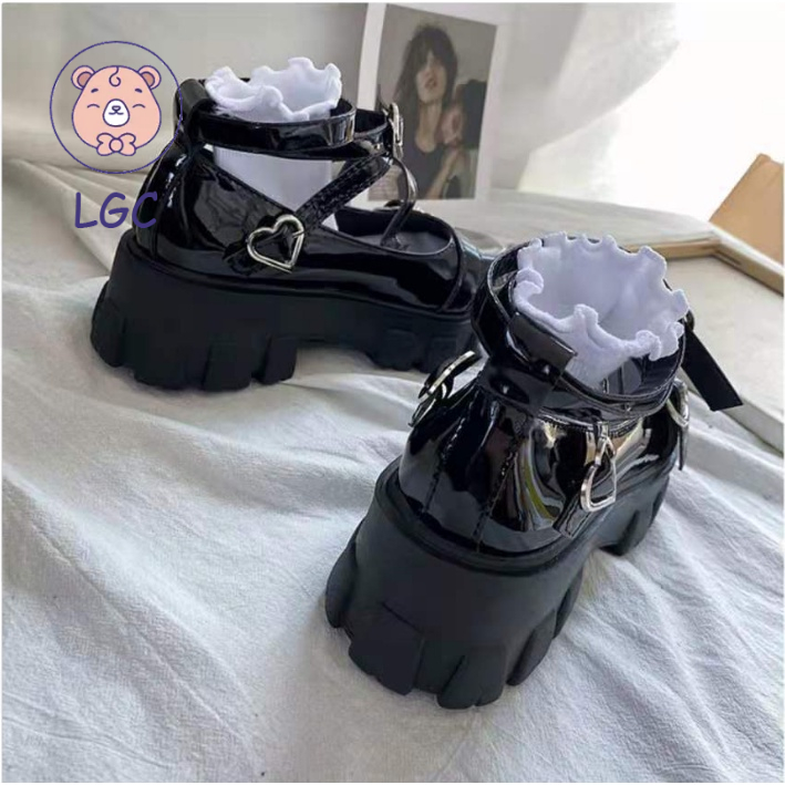 Giày da mũi tròn đế dày phong cách Lolita Nhật Bản cho nữ
