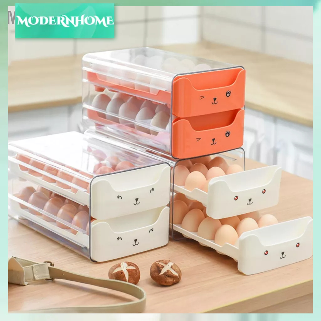 ModernHome Ngăn đựng trứng hai lớp Kéo dài trong suốt Khe cắm độc lập Hộp cho tủ lạnh