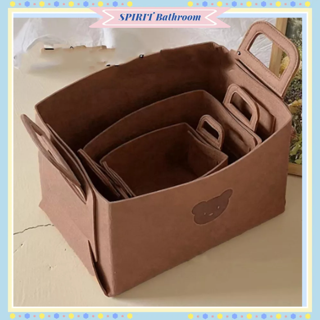 SPIRIT Bathroom Nỉ Giỏ Đựng Đồ Có Tay Cầm Thể Gập Lại Giặt Ăn Nhẹ Chơi Quần Áo Thùng Cho Máy Tính Để Bàn Tại Nhà Họa Tiết Gấu