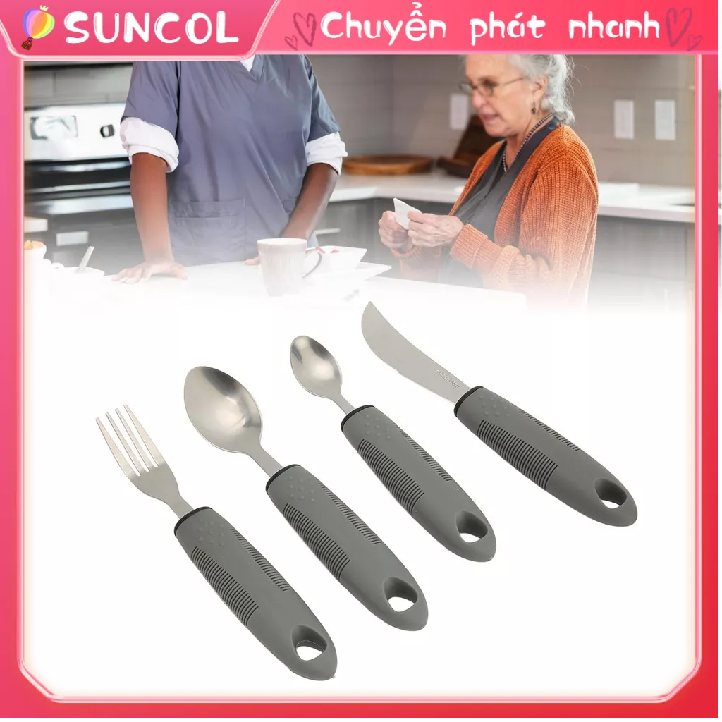 SUNCOL 4 Dụng Cụ Thích Ứng Dao Thìa Nĩa Có Trọng Số Tay Cầm Rộng Màu Xám Dễ Dàng Người Cao Tuổi