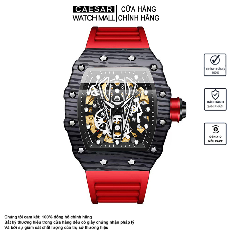 Đồng Hồ Cơ Tự Động Dạ Quang Chống Nước Với Dây Đeo Cao Su Hình Thùng Chữ Nhật Thời Trang Cho Nam