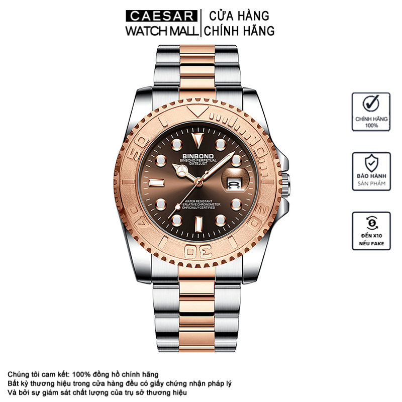 BINBOND Chính Hãng Đồng hồ nam Rolex dây thép niềng xoay sang trọng với nhiều màu sắc