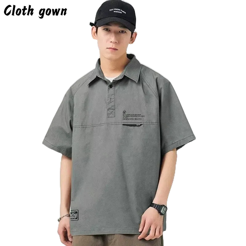 Áo Choàng Vải Thời Trang Dạo Phố Năng Động|Áo Thun POLO Dáng Rộng Màu Trơn Đơn Giản Hợp Thời Trang Nhật Bản Cho Nam