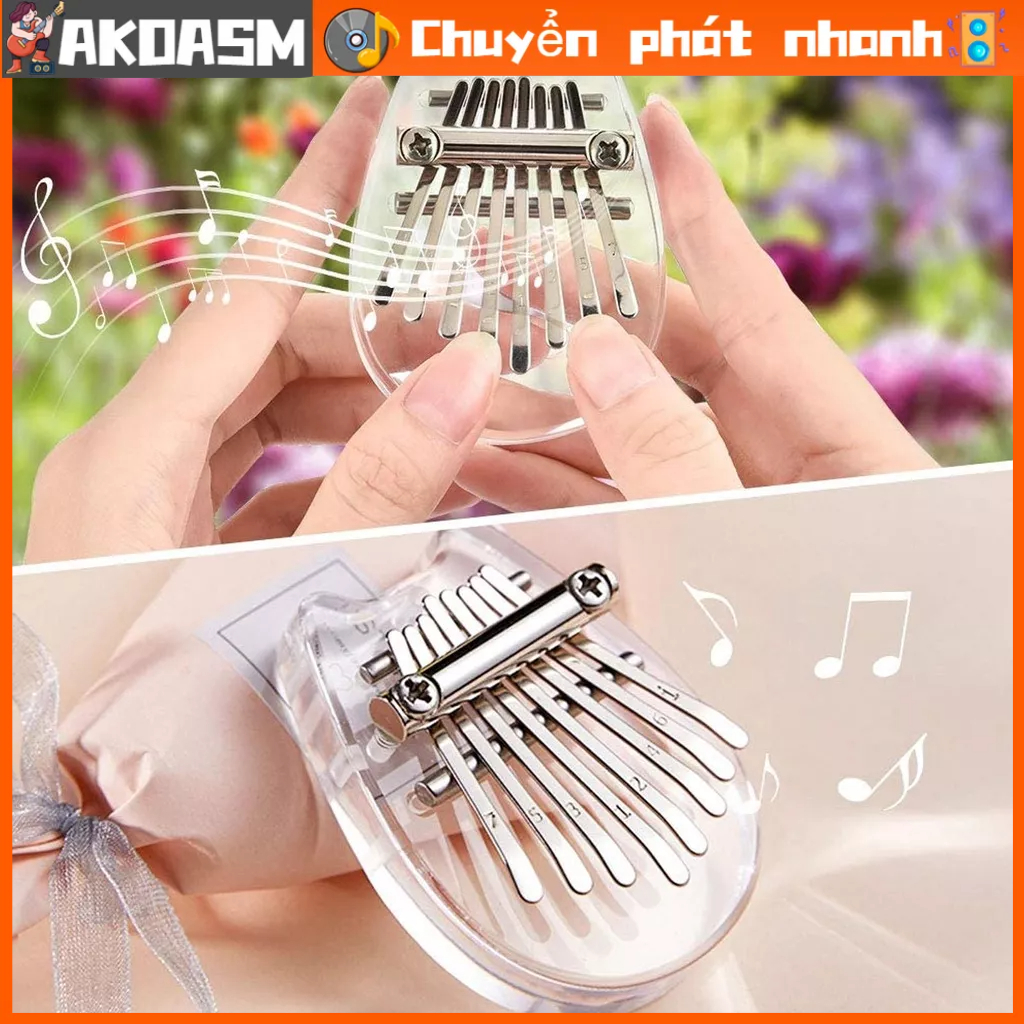 AKOASM 8 Tone Kalimba Pha Lê Thumb Piano Mini Di Động Acrylic Nhạc Cụ Đồ Chơi Có Dây Buộc