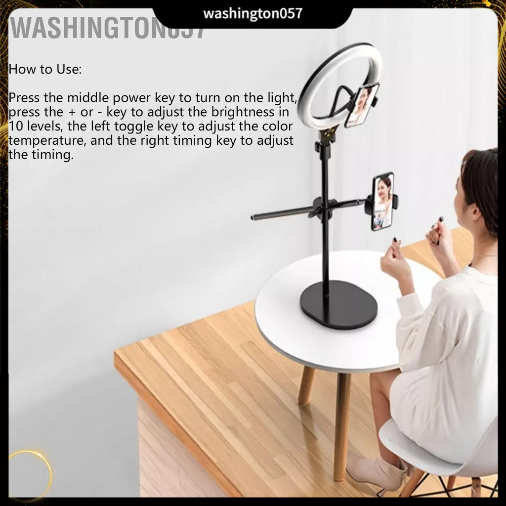 Washington057 Ring Light 26cm DIA High Brightness Timing LED Selfie Lamp Có thể điều chỉnh cho Camera gia đình