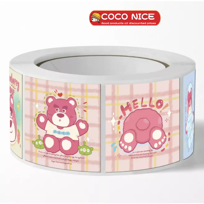 1 Cuộn 500 Miếng Dán Hình Gấu Dâu Hoạt Hình Dễ Thương Trang Trí DIY