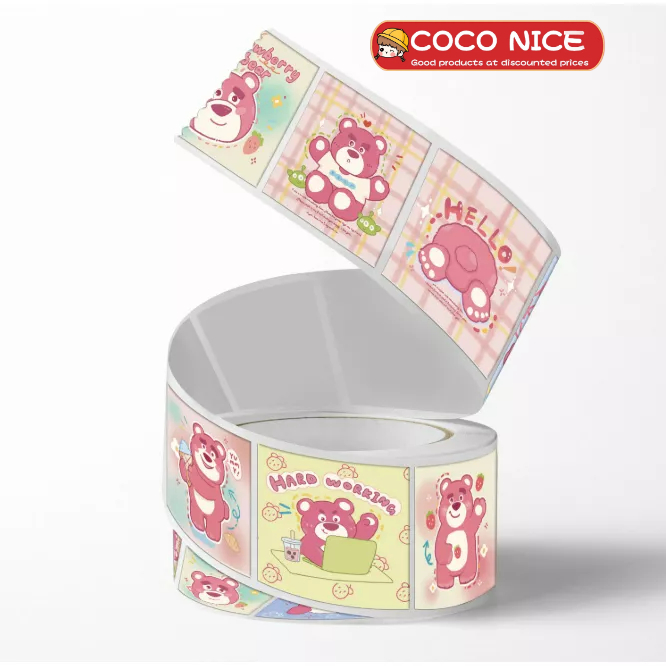 1 Cuộn 500 Miếng Dán Hình Gấu Dâu Hoạt Hình Dễ Thương Trang Trí DIY