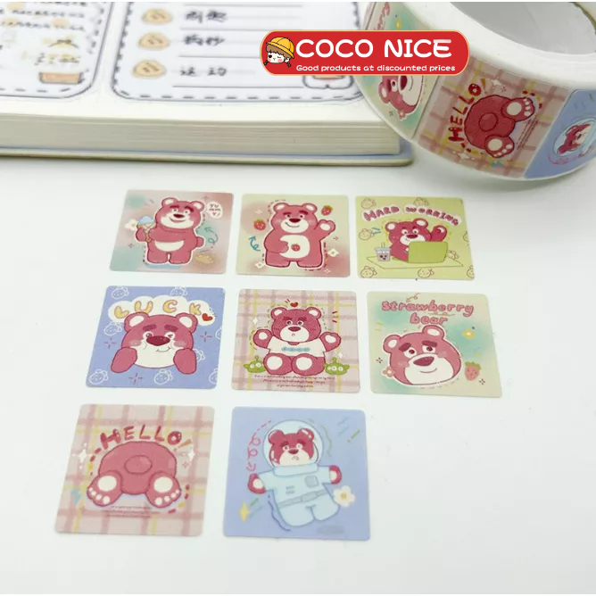 1 Cuộn 500 Miếng Dán Hình Gấu Dâu Hoạt Hình Dễ Thương Trang Trí DIY