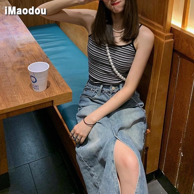 IMAODOU Chân váy denim  kiểu chữ A cạp cao thời trang mới xuân hè 2023