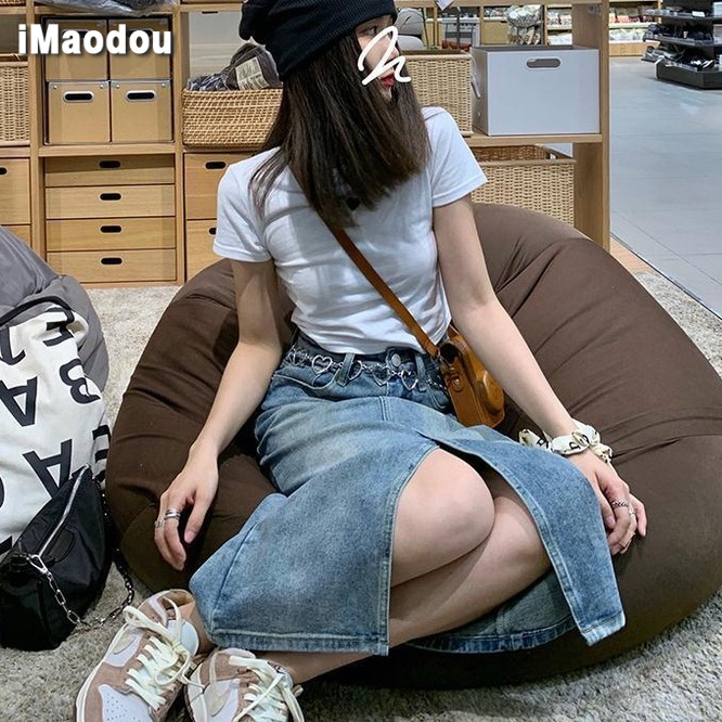 IMAODOU Chân váy denim  kiểu chữ A cạp cao thời trang mới xuân hè 2023