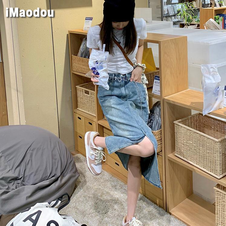IMAODOU Chân váy denim  kiểu chữ A cạp cao thời trang mới xuân hè 2023
