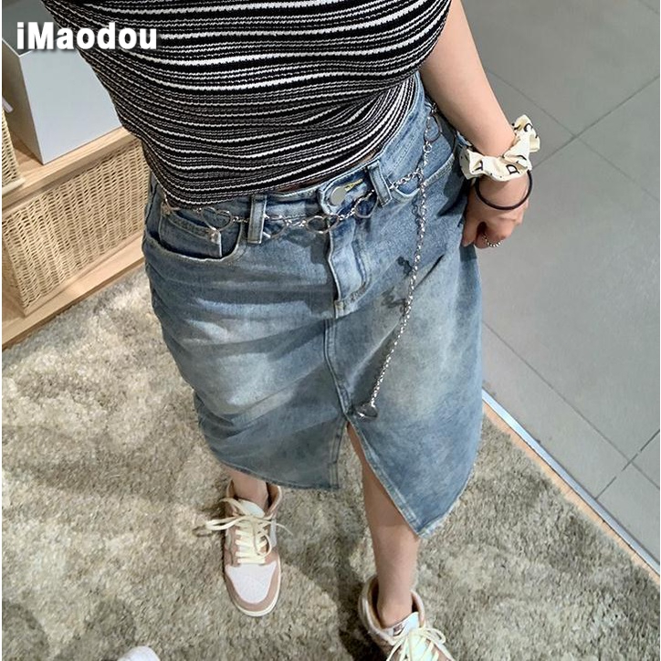 IMAODOU Chân váy denim  kiểu chữ A cạp cao thời trang mới xuân hè 2023