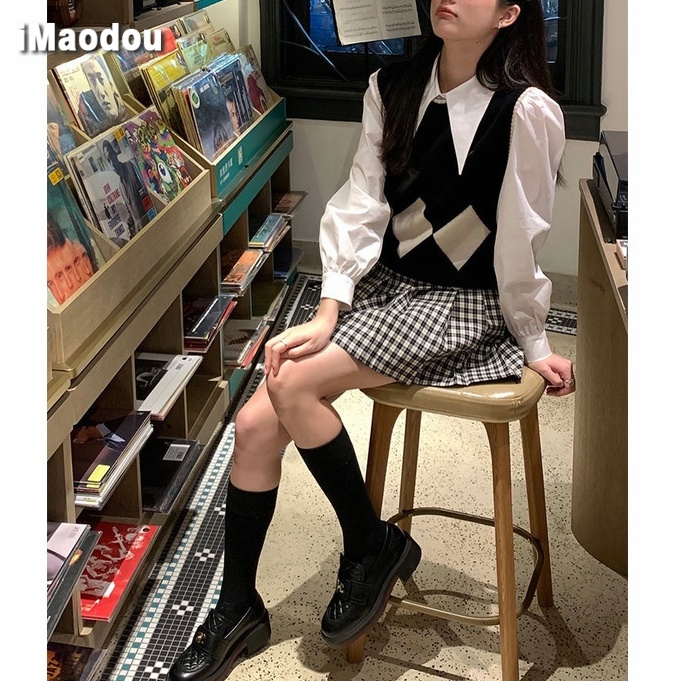 IMAODOU Áo Sơ Mi Trắng Dáng Ngắn Phong Cách Retro Thời Trang Xuân Thu Cho Nữ